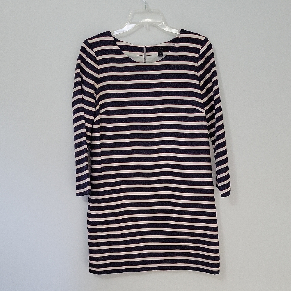 J. Crew Navy and Cream Striped Silk Dress, Size 2